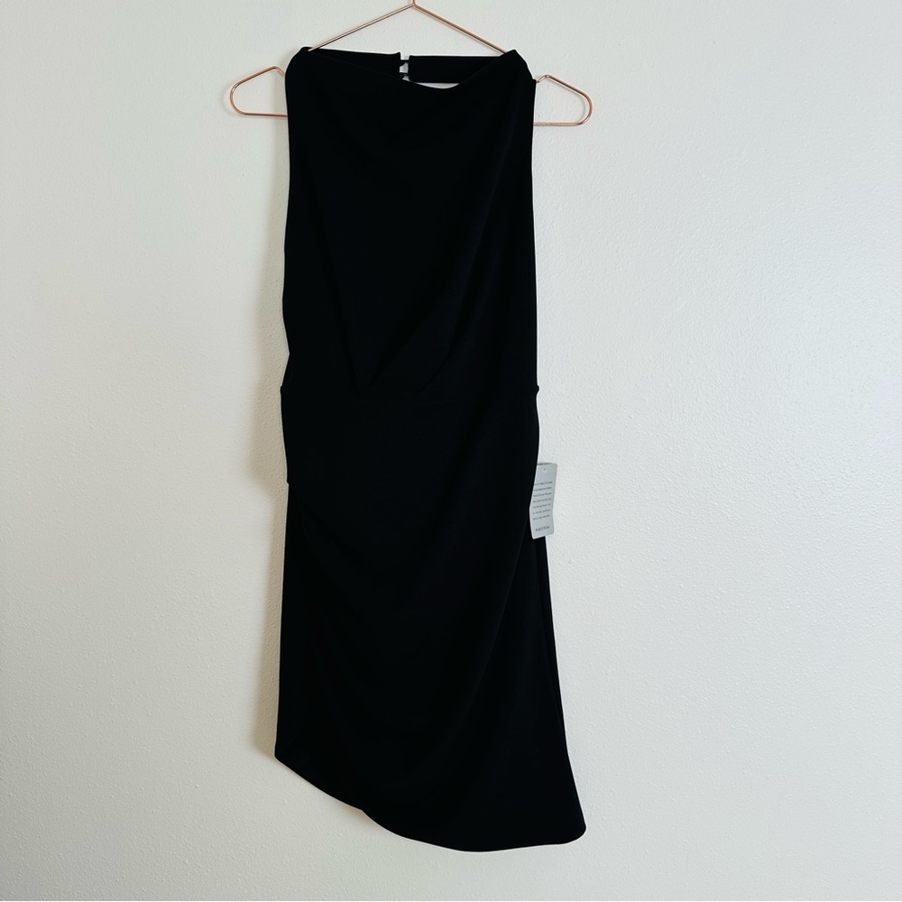 New Jewel Badgley Mischka Asymmetric Halter Elegant Black Mini Dress - Picture 4 of 9